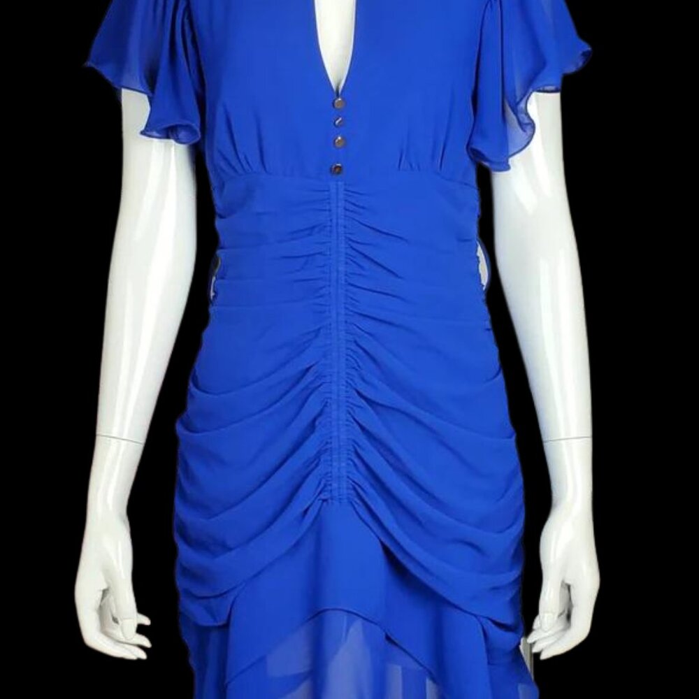 Women's Royal Blue Draped Asymmetrical Cocktail Dress